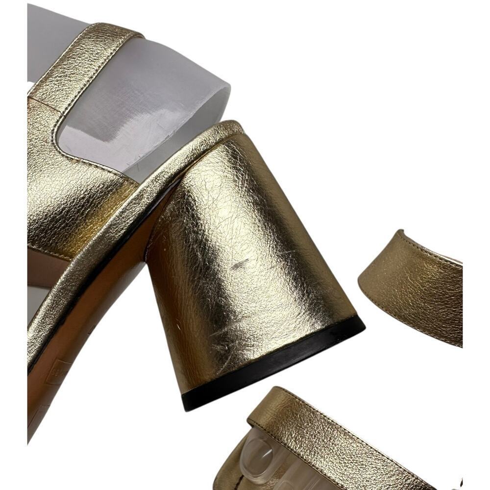 Marc Jacobs Gold Emilie Square Toe Block Heel Sz 37 Metallic Glam MobWife Bridal - Picture 2 of 14